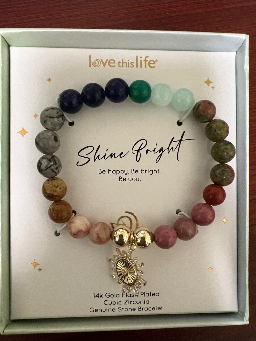 David Culiner Multicolor Genuine Stone Beaded Bracelet with Gold Charm